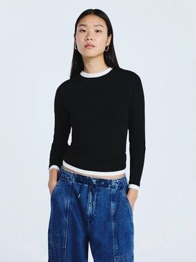 Scoop Black Soot Cream Double Layer Rib Long Sleeve Tee